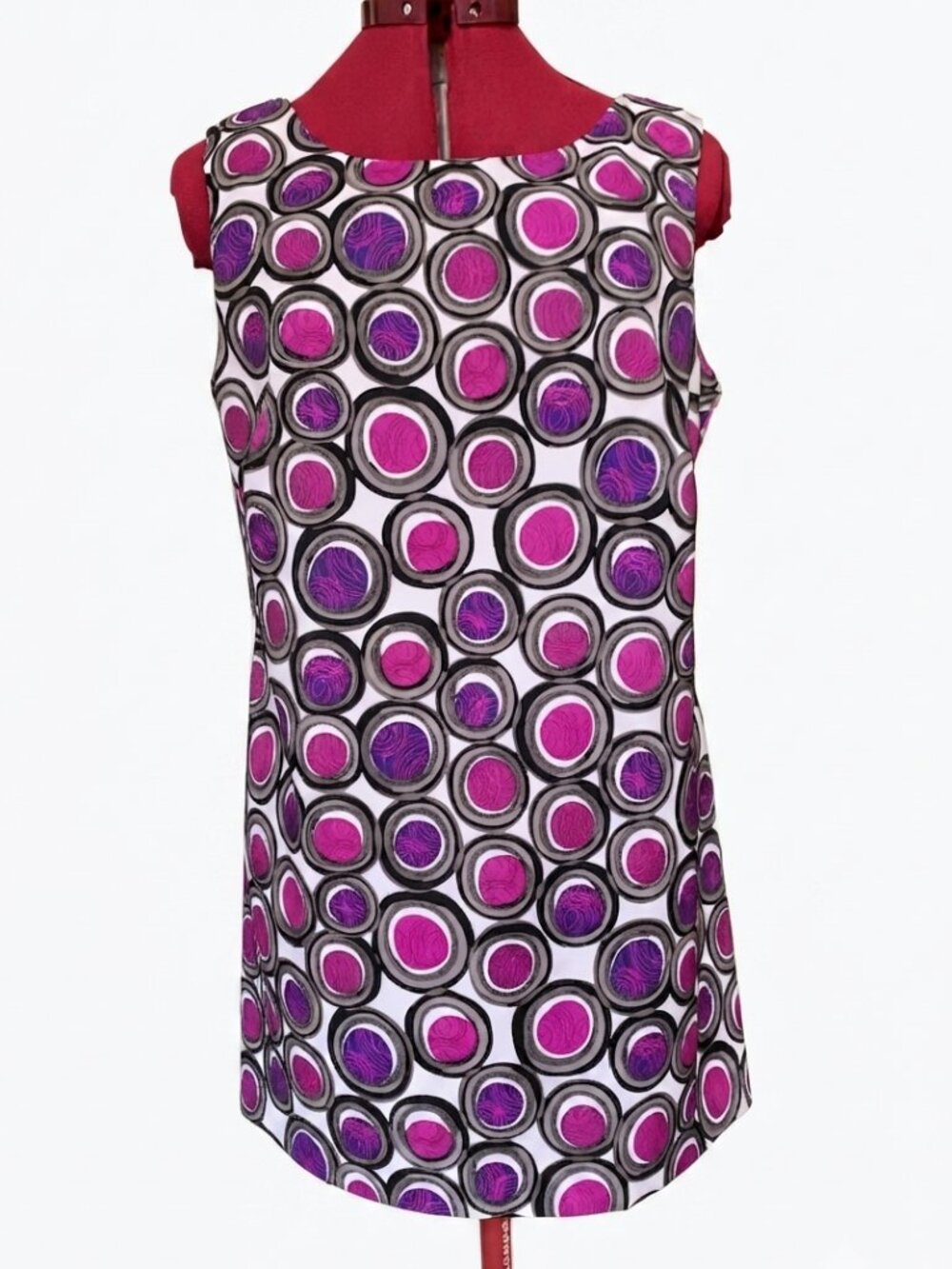 JESSICA Vintage 60s Mod Style Retro Geometric Circle Print Shift Dress – Size 12
